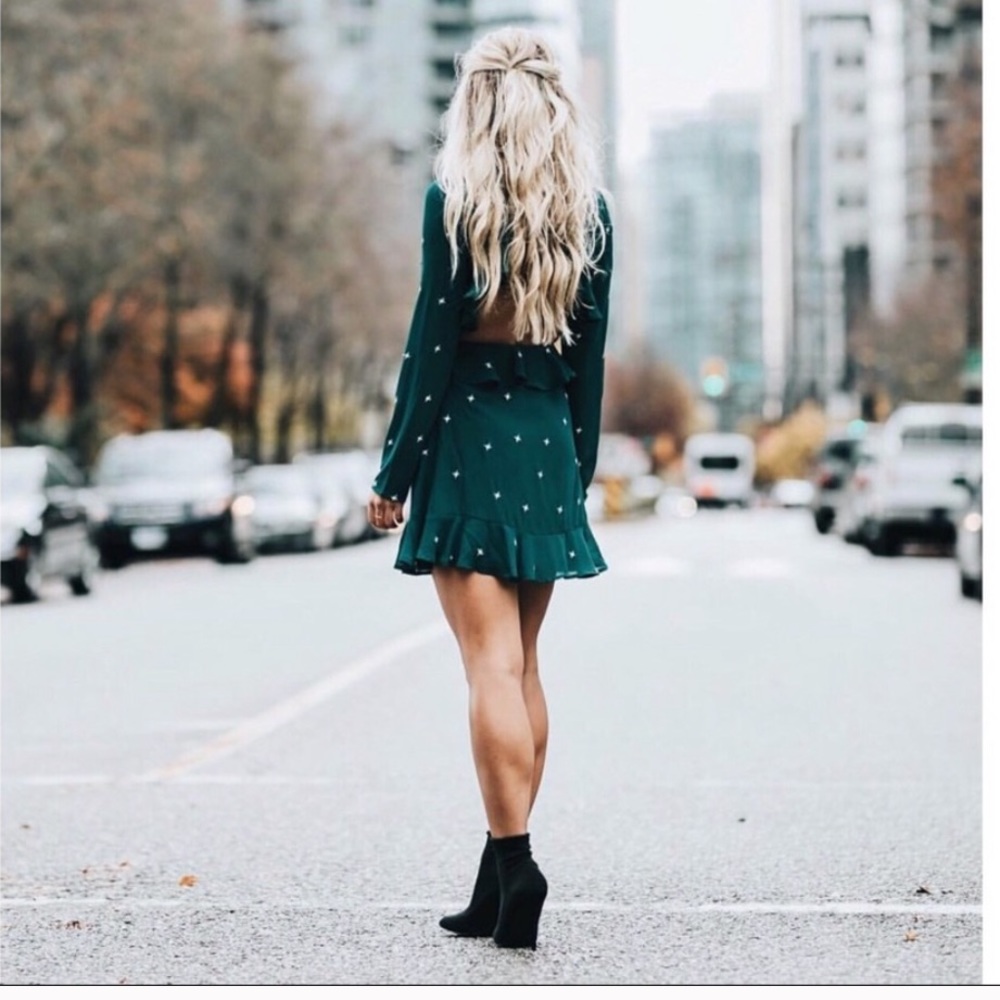 Forest Green Embroidered Backless Ruffle Dress!